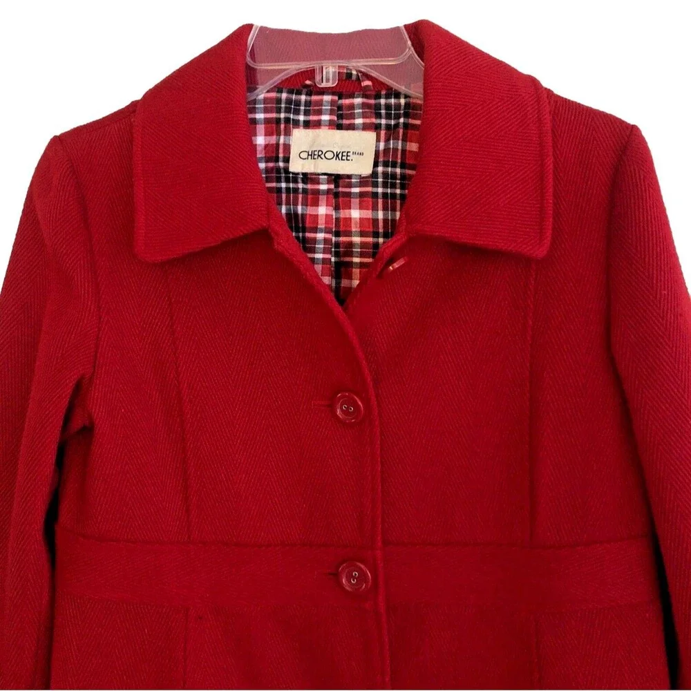 Cherokee Coquette Car Coat Womens Sz M VTG Red Fitted Babydoll Retro Rockabilly